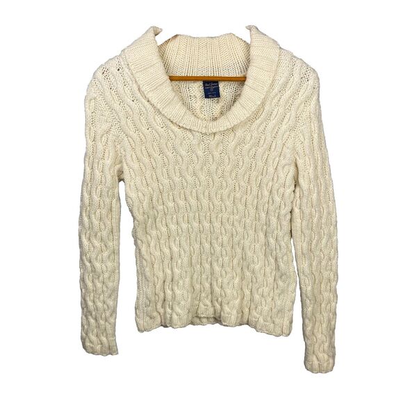Paul James Women M Wool Cable Knit Fisherman Sweater Preppy Academia England - Picture 1 of 7